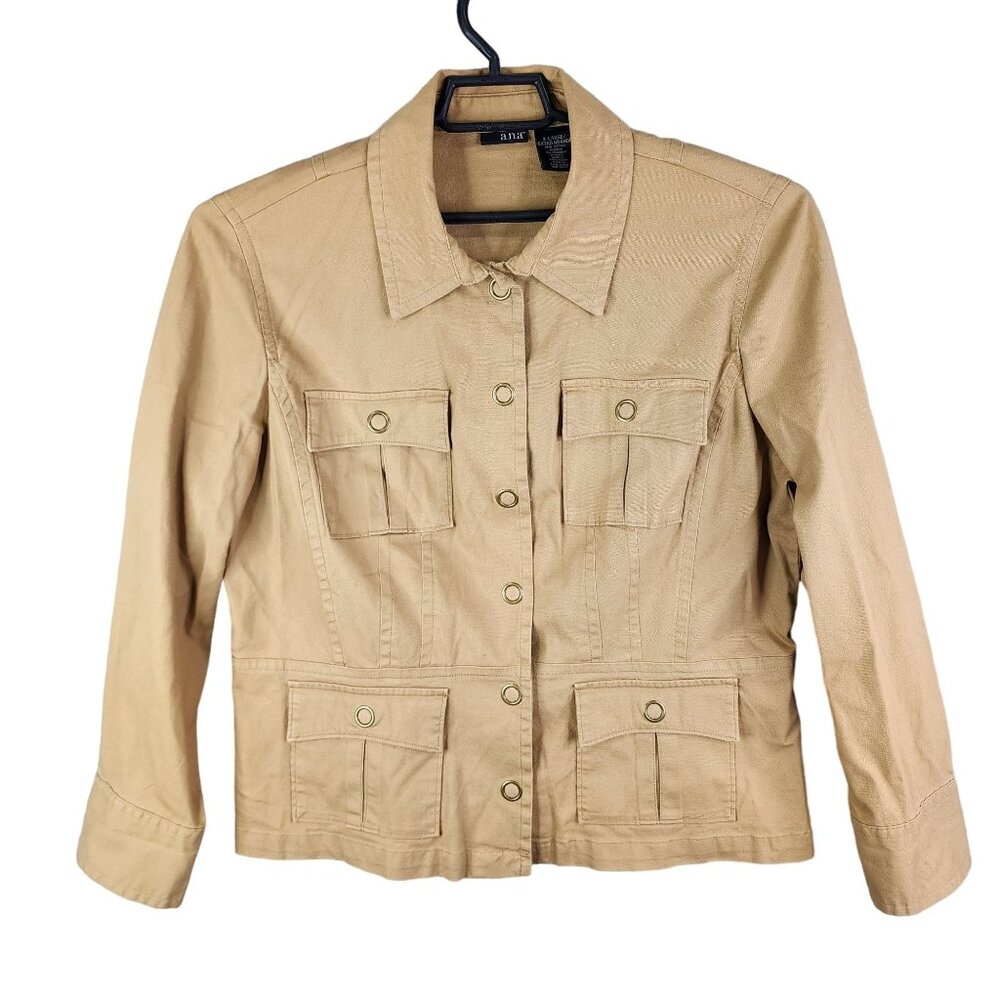 Womens Brown A.N.A Utility Jacket Button Down Long Sleeve Front Pockets Size XL